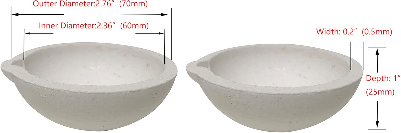 5PCS 2.76″Ceramic Quartz Crucible Dish Cup Melting Gold Silver Copper Whip Tongs