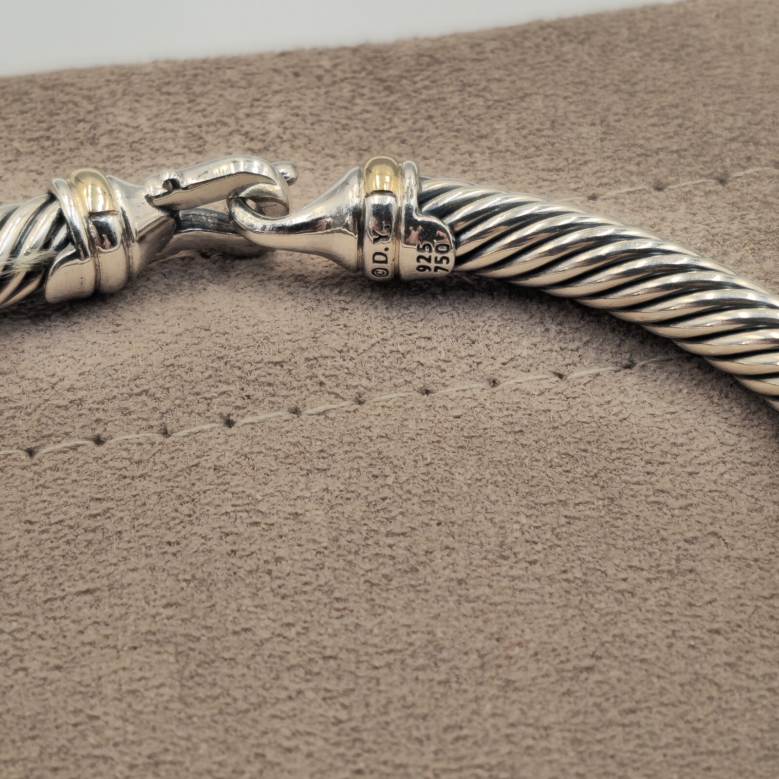 David Sterling Silver 925 5mm Cable 18k Gold Buckle Cuff Bracelet