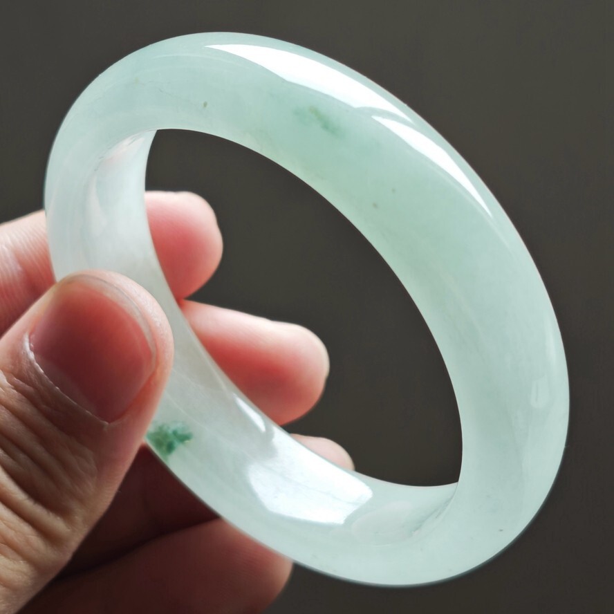 55mm White Green Emerald Icy Jadeite Jade Bracelet Bangle Burma Jade Bangle 2342