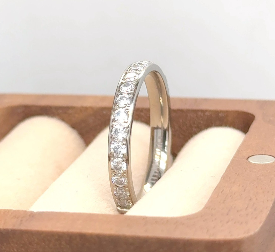 White CZ Inlay Stylish Ring Thin White Titanium Promise Band Valentine Day ring