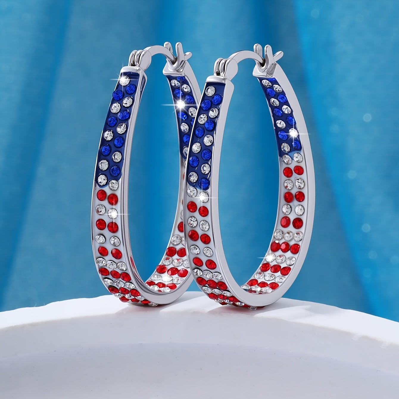 1 Pair Patriotic American Flag Hoop Earrings for 4th of July Independence Day