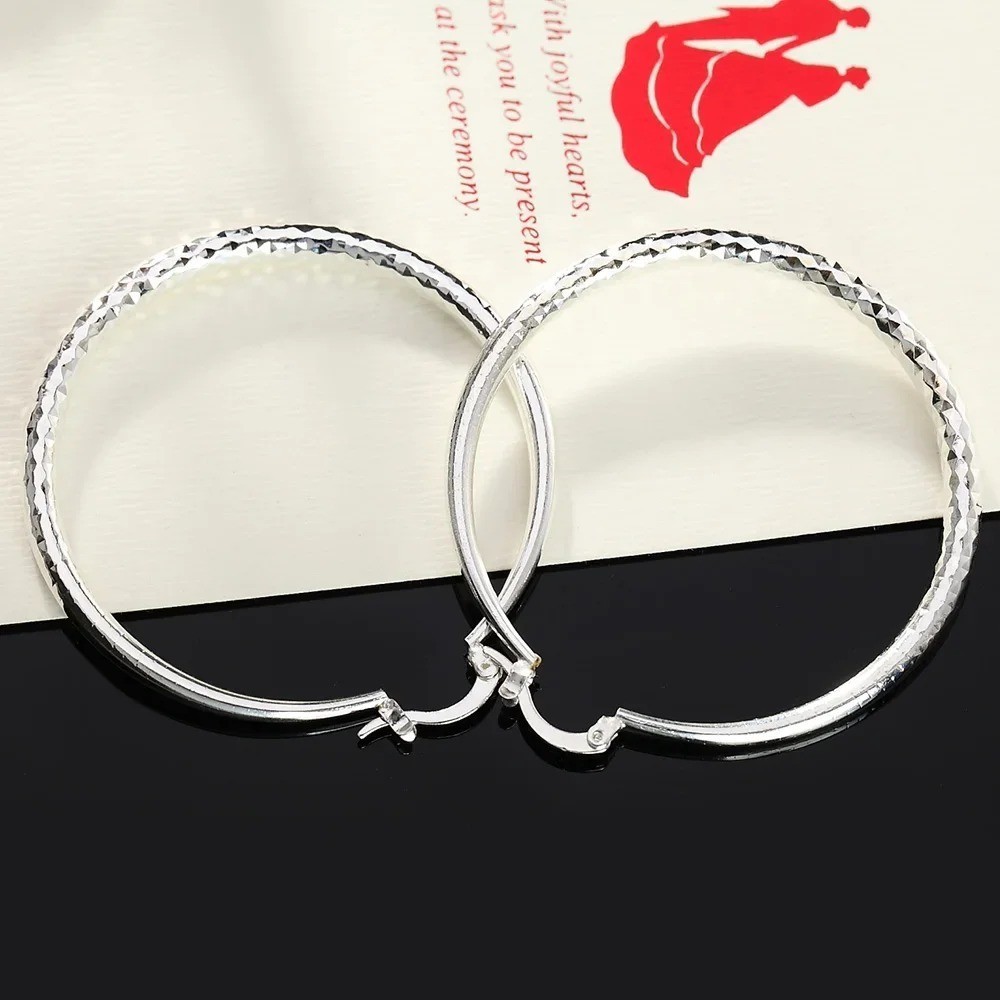 Charms fine 925 Sterling Silver 5CM circle hoop Earrings for Women fashion Prett