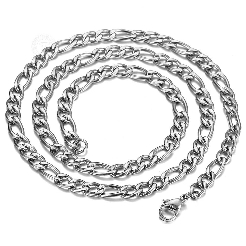 3/5/7/9mm Silver Stainless Steel Figaro Chain Necklace Choker Men Women 16-30″