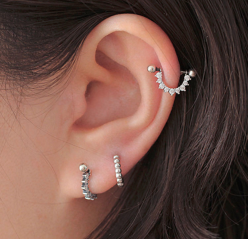 S925 Sterling Silver Two Way CZ U Shaped pierced Screw Back Earrings