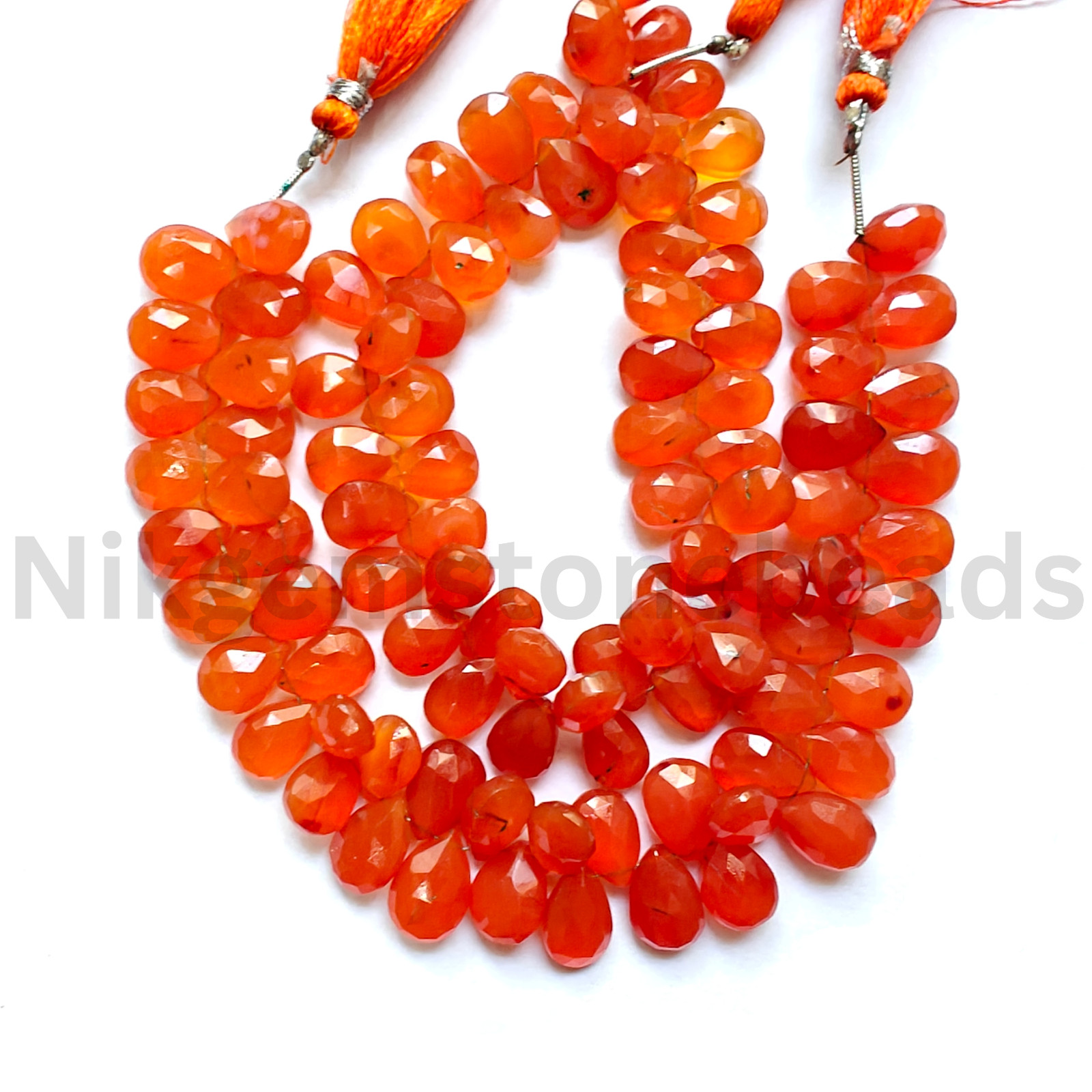 Natural Orange Carnelian Beads, Briolette Faceted Pear Cut Stone, 8.50-12.50 MM.