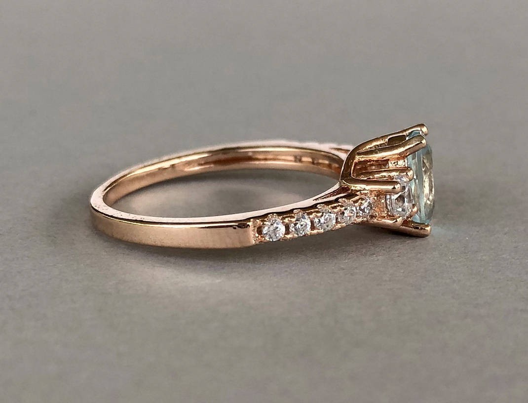 Pretty Engagement Ring 2Ct Oval Cut Simulated Aquamarine In 14k Rose Gold Plated