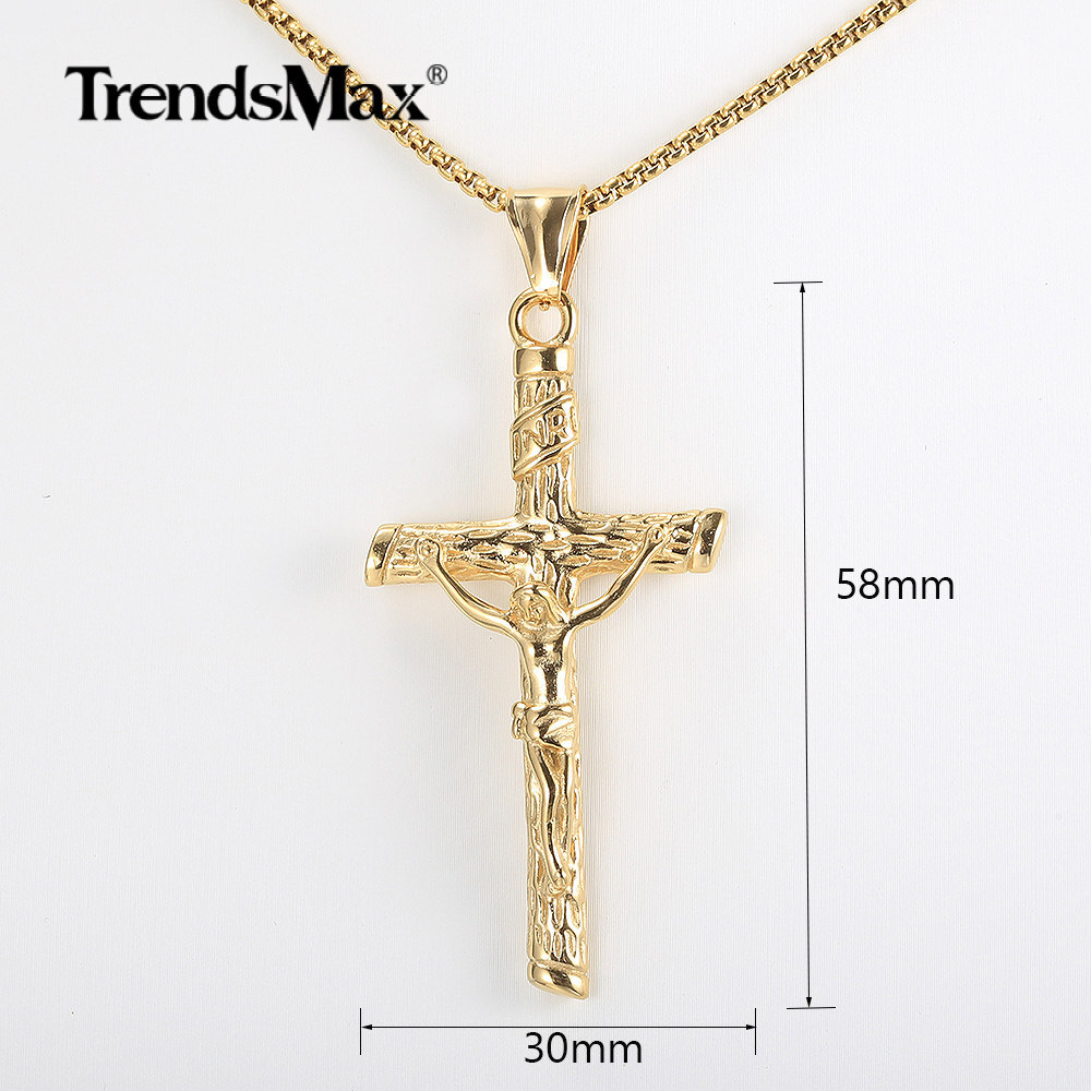 Men Gold Plated Jesus Christ Crucifix Cross Pendant Necklace 16″-30″ Box Chain