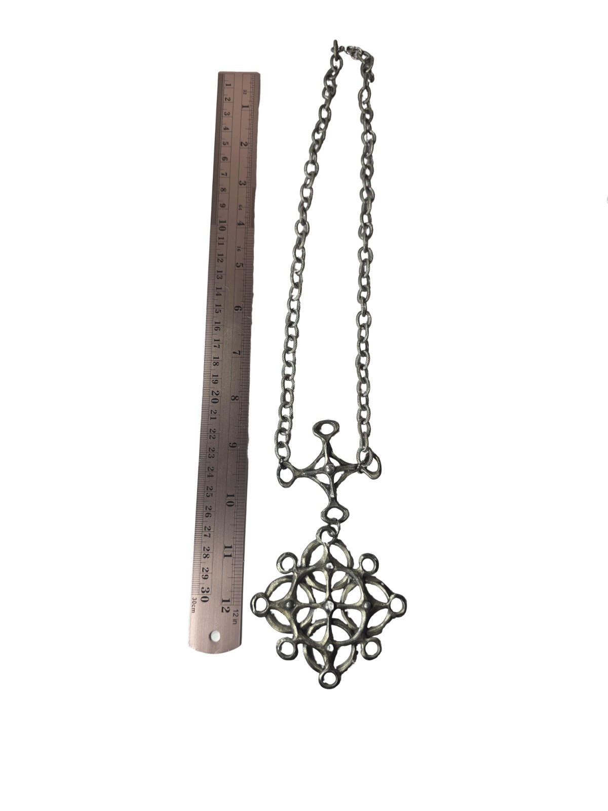 Chunky Vintage Gothic Grimoire Necklace Asymmetrical Charm Pendant Art Metal