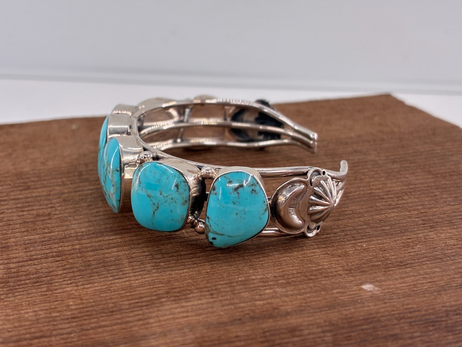 Chaco Canyon Kingman Turquoise 7 Stone Cuff Sterling Silver Bracelet Size 6.25in