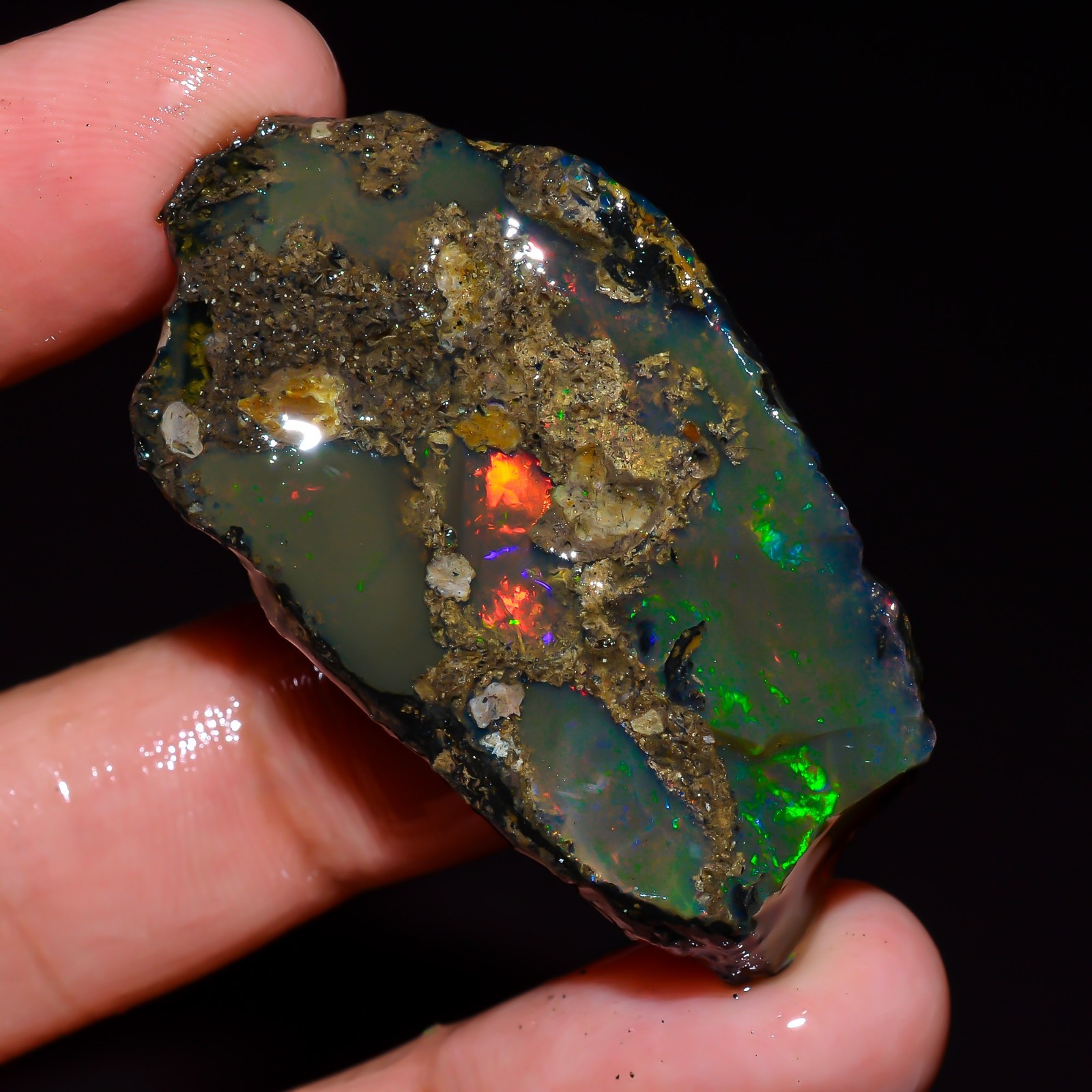 Ethiopian Oily Opal Crystal, 56 Ct Raw Ethiopian Opal Gemstone 43x23x11 mm
