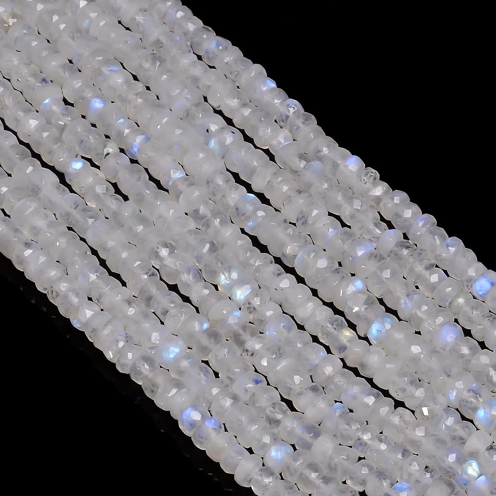Natural Rainbow Moonstone Gemstone Rondelle Faceted Beads 5 mm Strand 8″ AB257