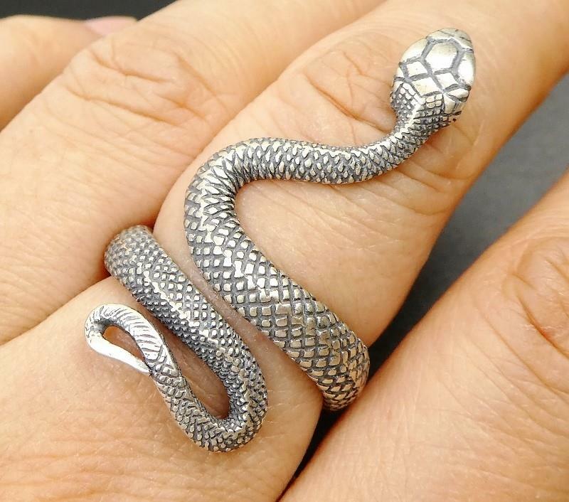 Handmade Sterling Silver Snake Wrap Ring Adjustable Women Men Great Details