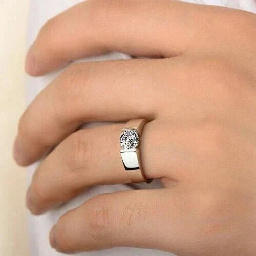 2Ct Round Cut Lab-Created Diamond Men’s Engagement Ring 14K White Gold Finish