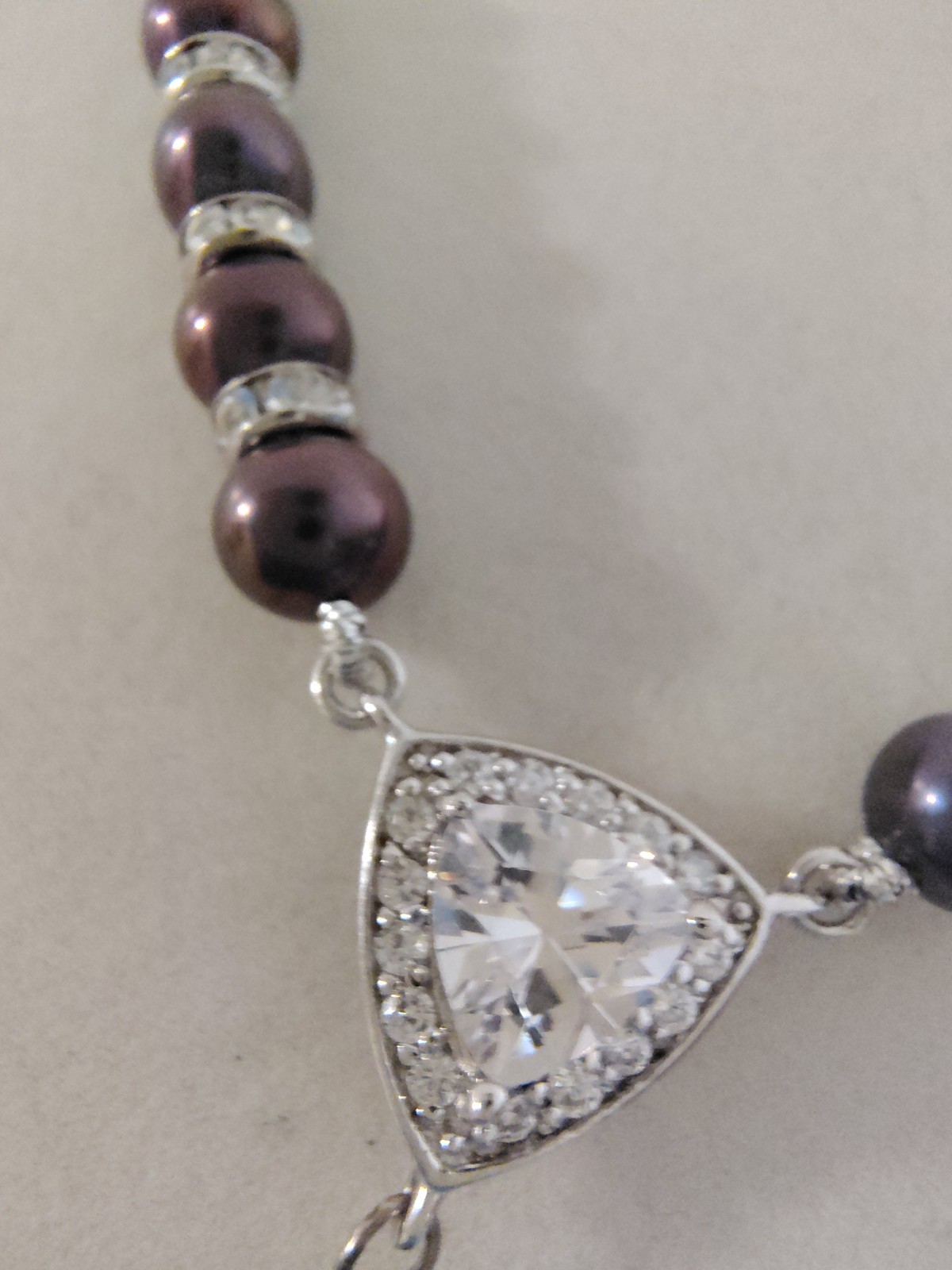 Danbury Mint Peacock Black Pearl Trillion CZ Y Drop Necklace 18″ + 2″ Extender