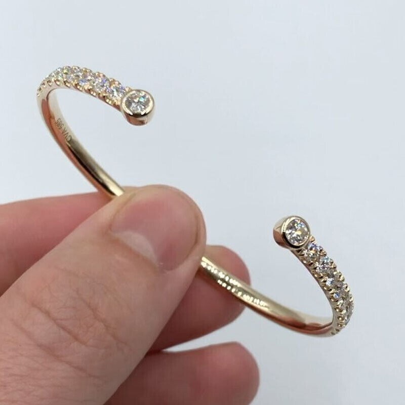 3CtRound Lab Created Diamond Women’s Cuff Bangle Bracelet 14K Yellow Gold Finish