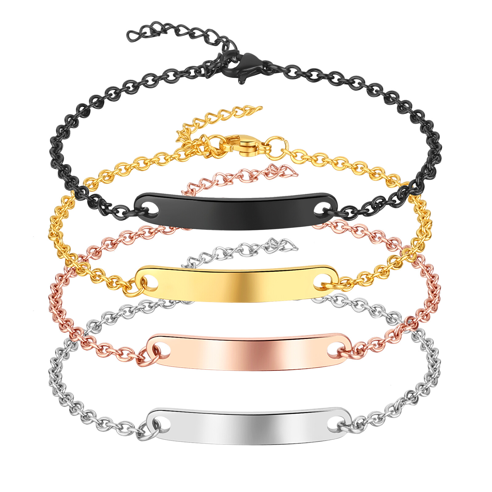 Personalized Women Polished Stainless Steel Chain Bracelet Gift Custom Engraved