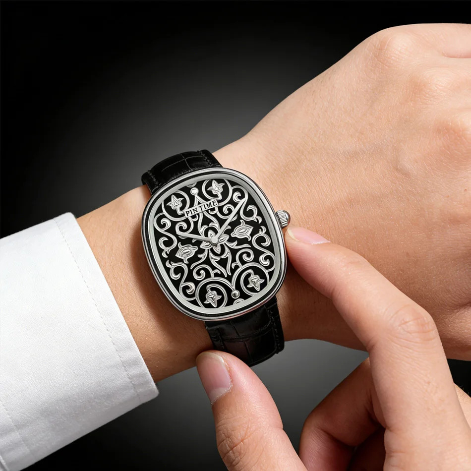 Classic Vintage Black Arabic Engraved Men’s Quartz Watch Elegant Gentleman