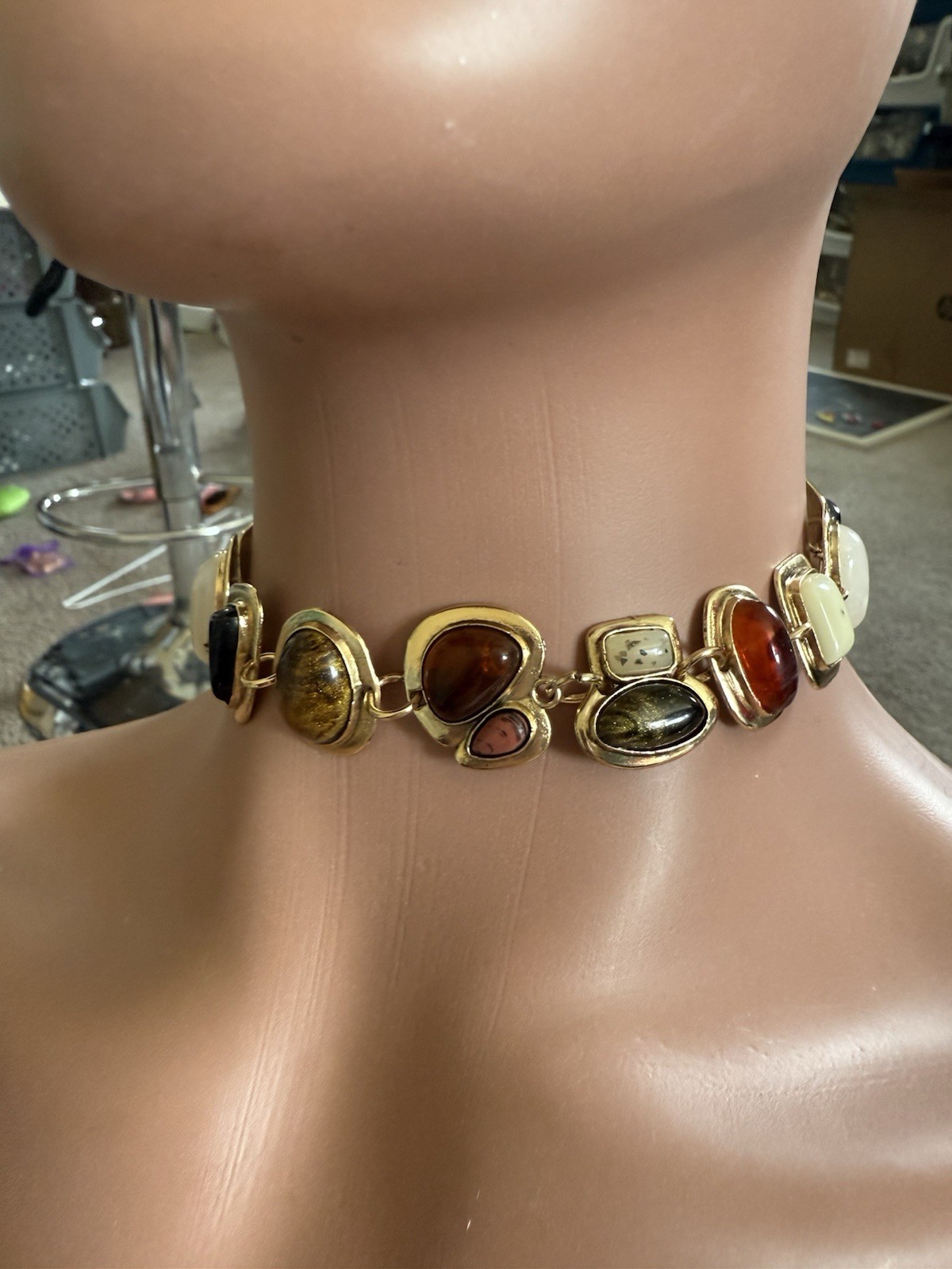 Gold Choker Necklace Chunky Statement White Brown Black