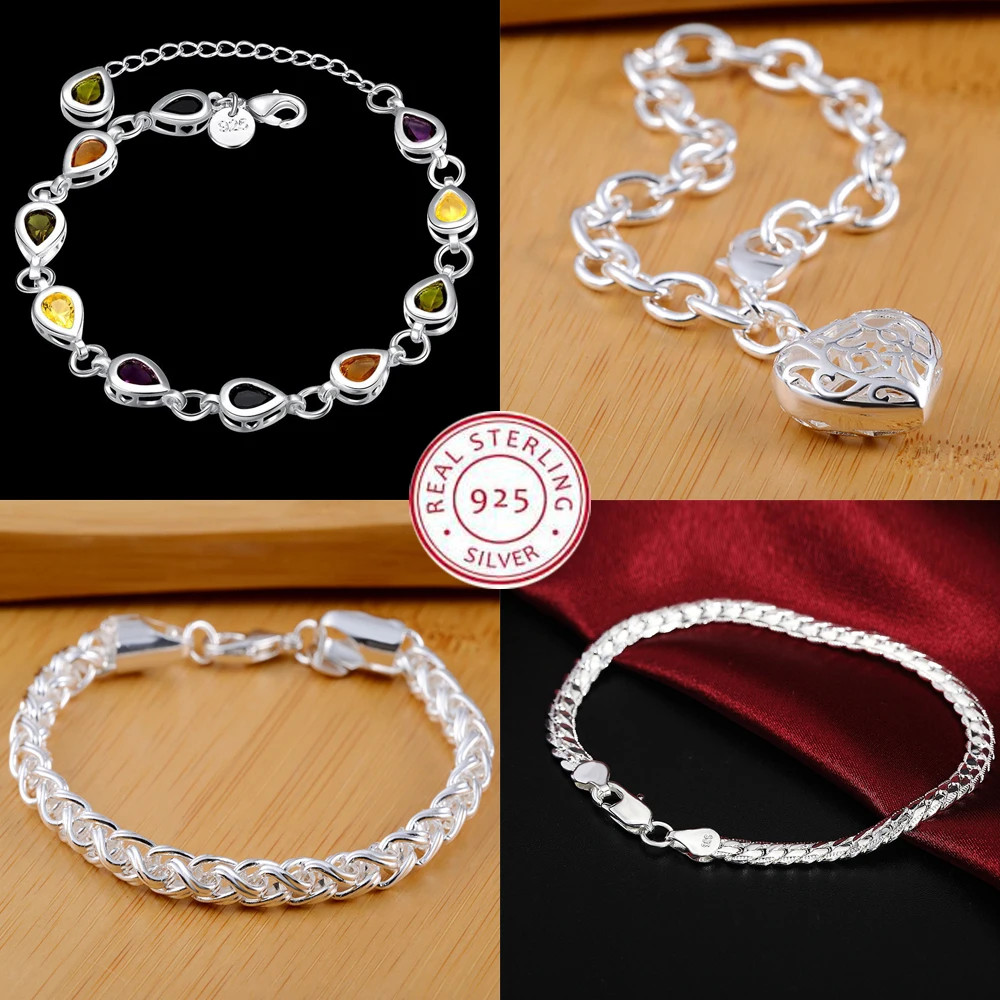 925 Sterling Silver Charm Glossy Bead Bangle Women’s Fashion Bracelet Jewelry