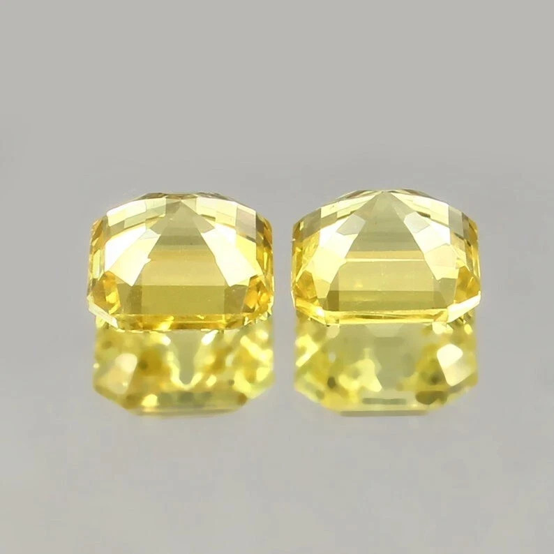 Natural Ceylon Yellow Sapphire 50 Ct asscher Cut Certified Loose Gemstone Pair
