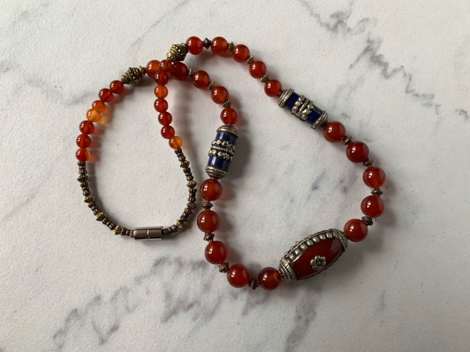 Carnelian in Tibetan Silver and Lapis Lazuli Tibetan Silver beads 21″ Necklace46