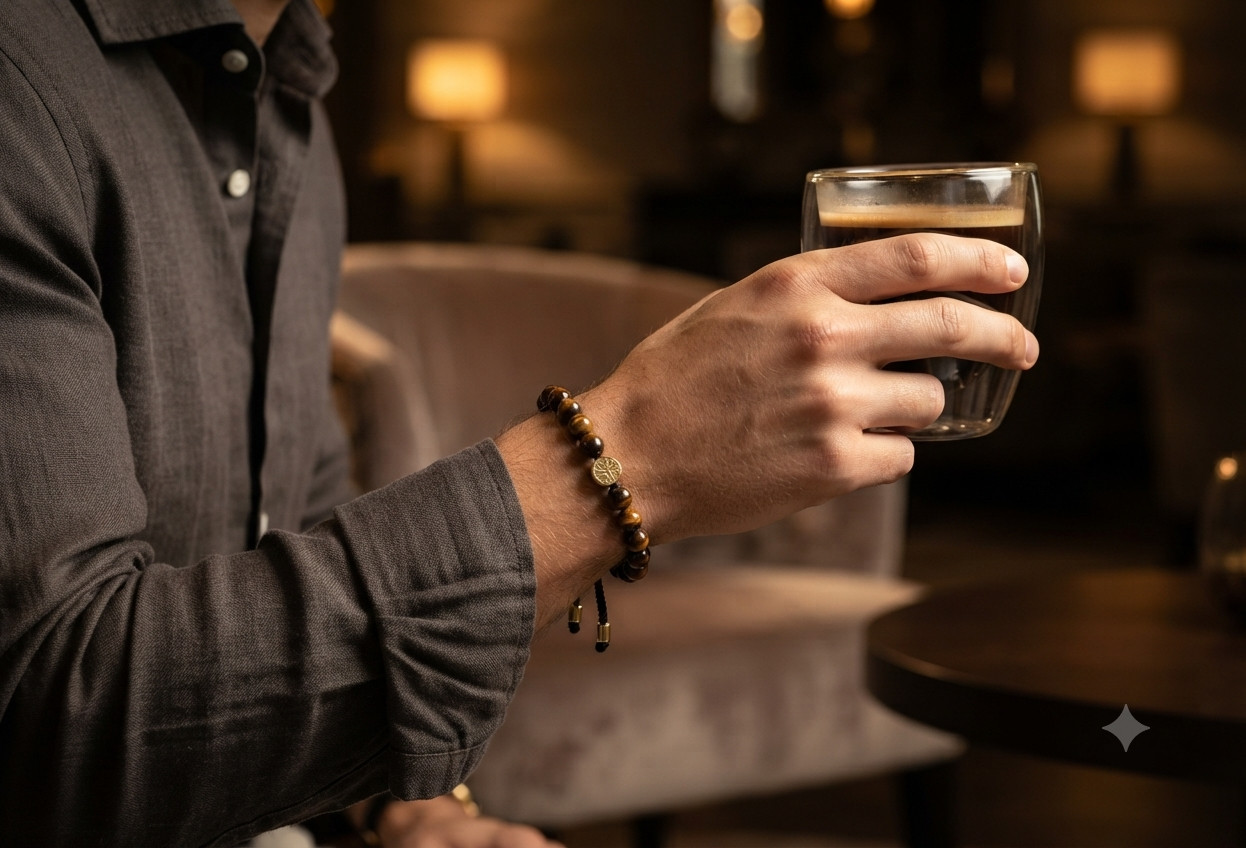 Natural Tiger Eye Gemstone String Bracelet 18K Gold Plated