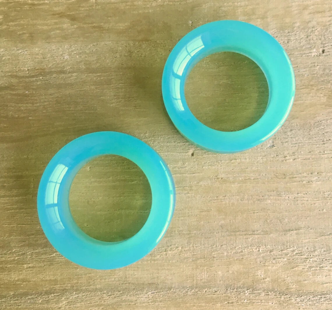 PAIR Green Opalite Glass Tunnels Double Flare Saddle Plugs Gauges Body Jewelry