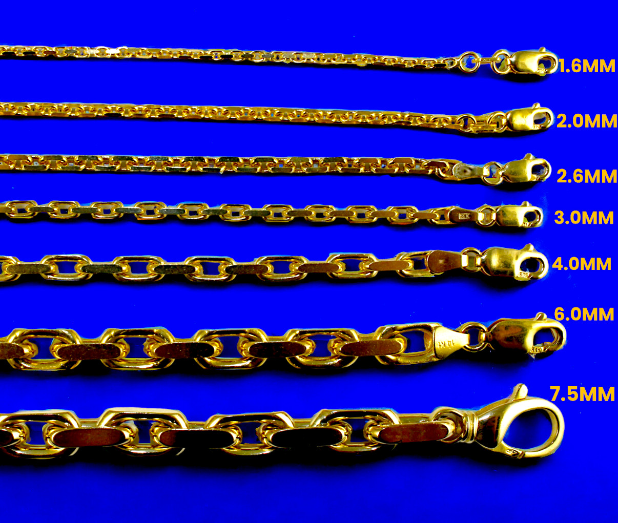 14K Yellow Gold SOLID Rolo Cable Link Chain Necklace Real 1.5mm-7.5mm 16″-30″
