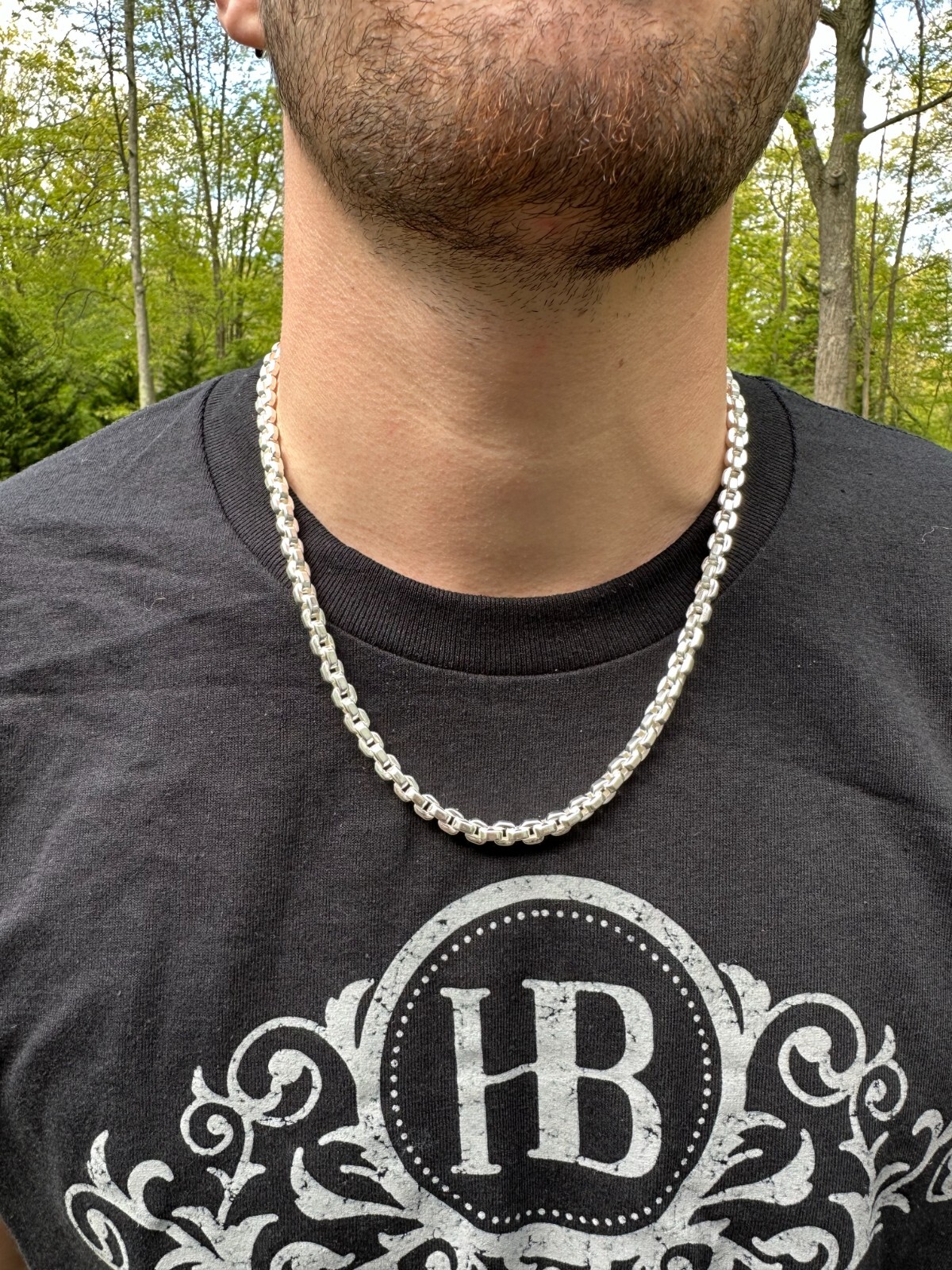Real 925 Sterling Silver 6mm Men’s Puff Rolo Hermes Link Chain Necklace Bracelet