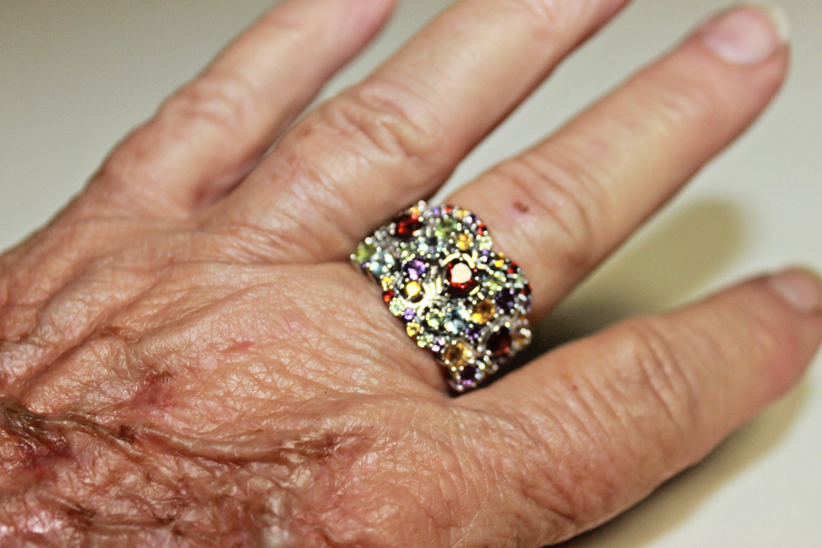 SIGNED BBJ 925 BANGKOK STERLING SILVER AND MULTI GEMSTONE RING SIZE 8 1/2