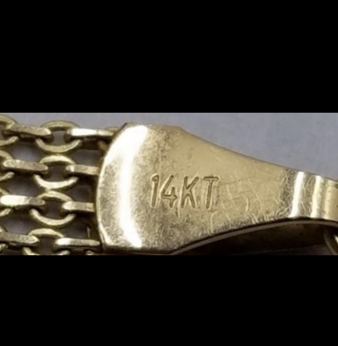 14K Yellow Gold Mesh Chain Bracelet Heart Lobster Clasp 7.5in