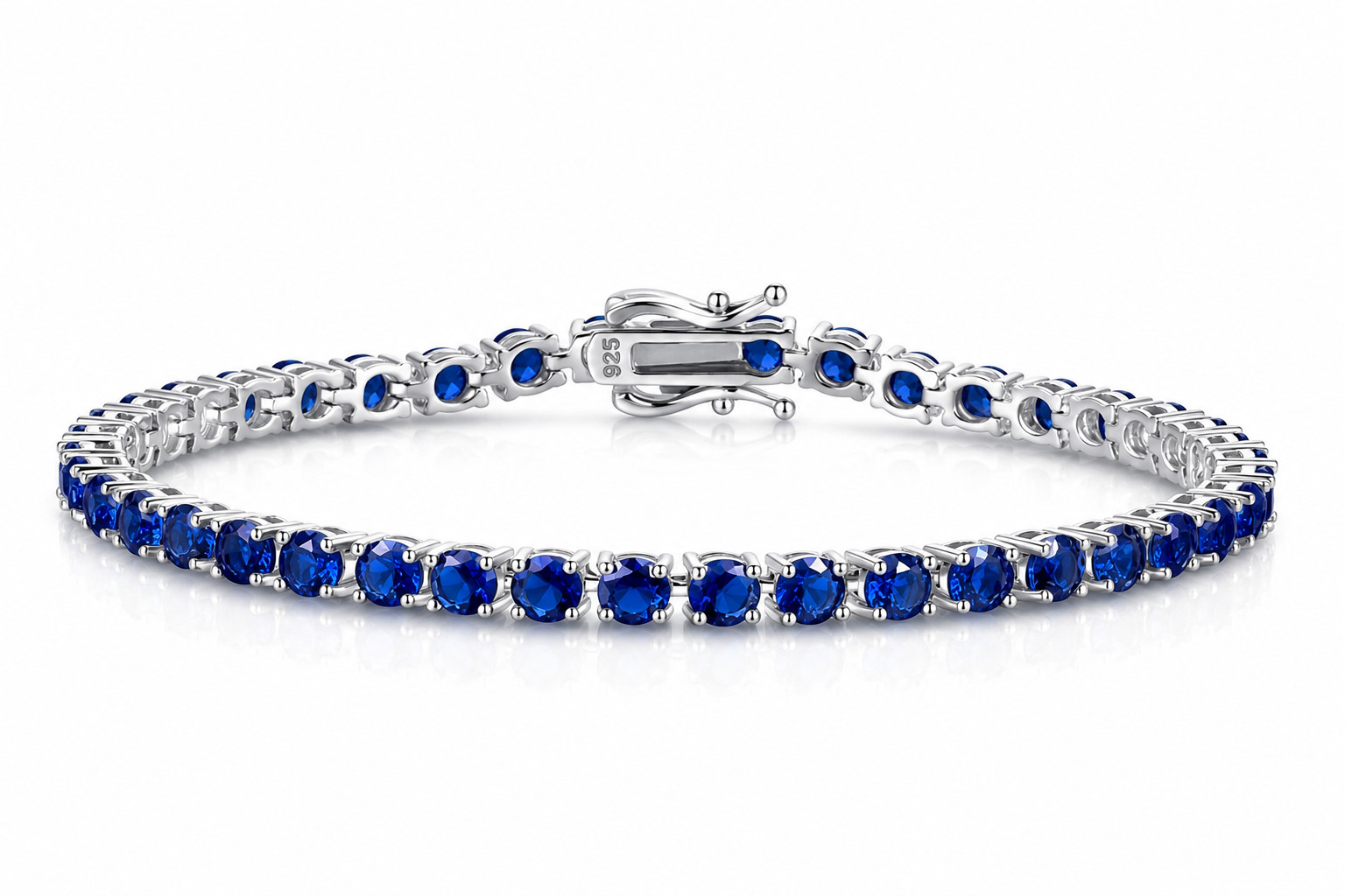 925 Sterling Silver 12Ct Blue Created Sapphire Tennis Bracelet 7″ Gift for Her