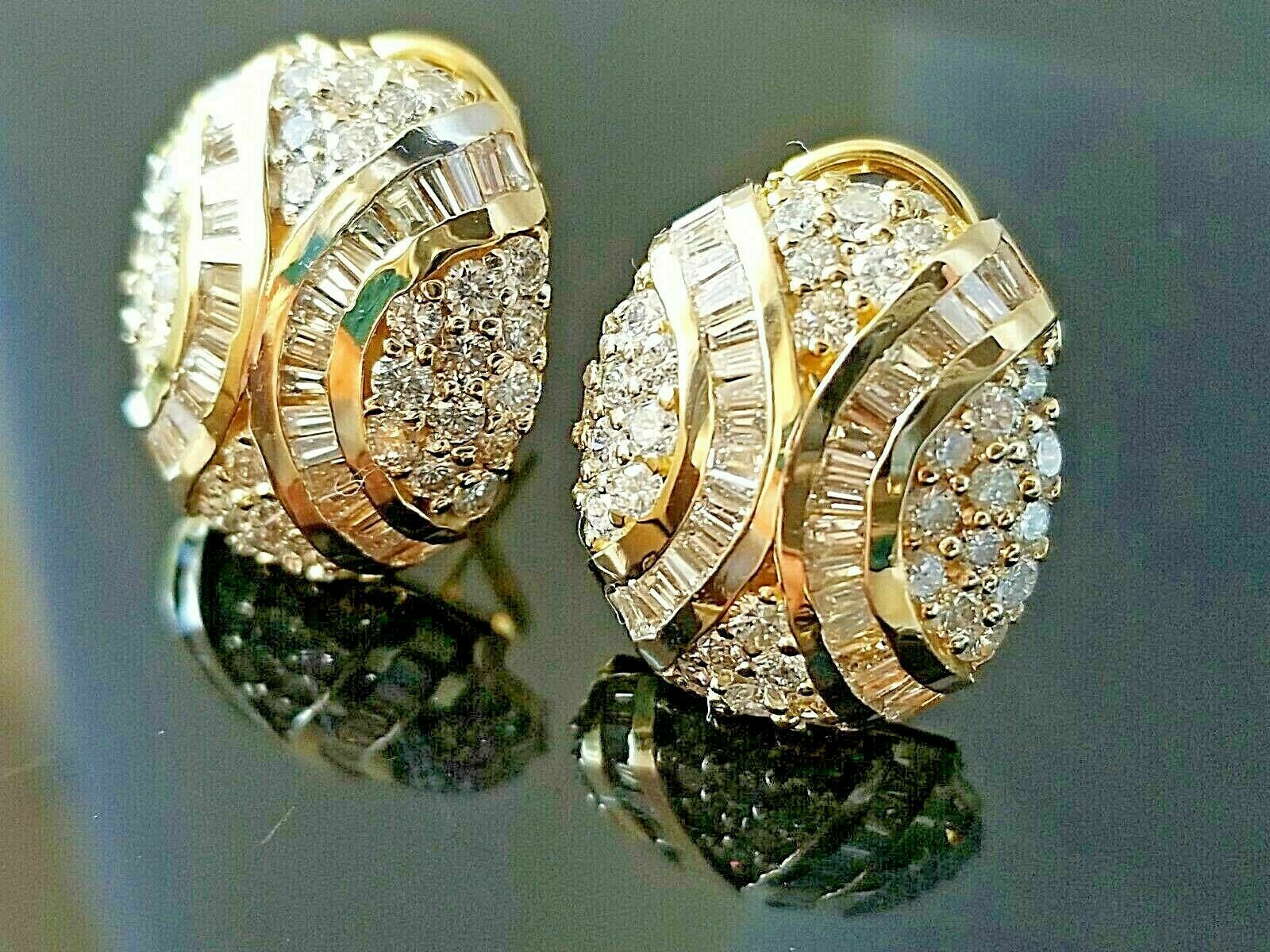 2Ct Round & Baguette Lab Created Diamond 14k Gold Finish Omegaback Stud Earrings