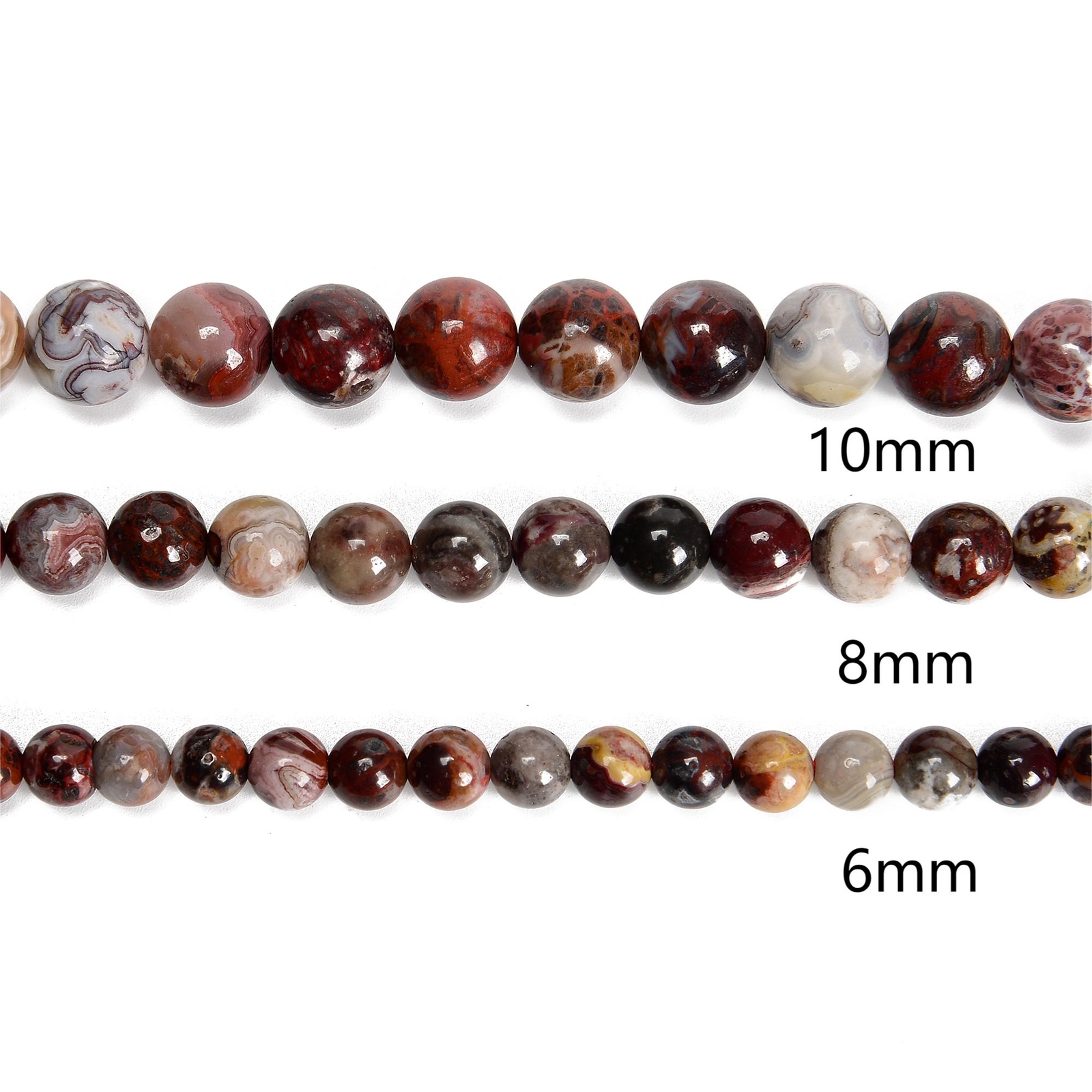 Natural Mexican Crazy Lace Agate Smooth Round Beads 6mm 8mm 10mm 15.5” Strand