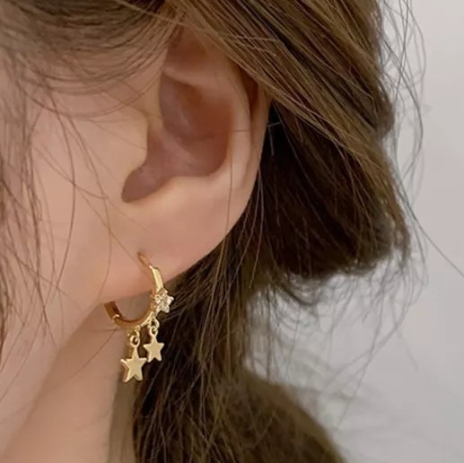 18K Gold Plated Star Charm Hoop Earrings Dangle Crystal Women Gift Celestial
