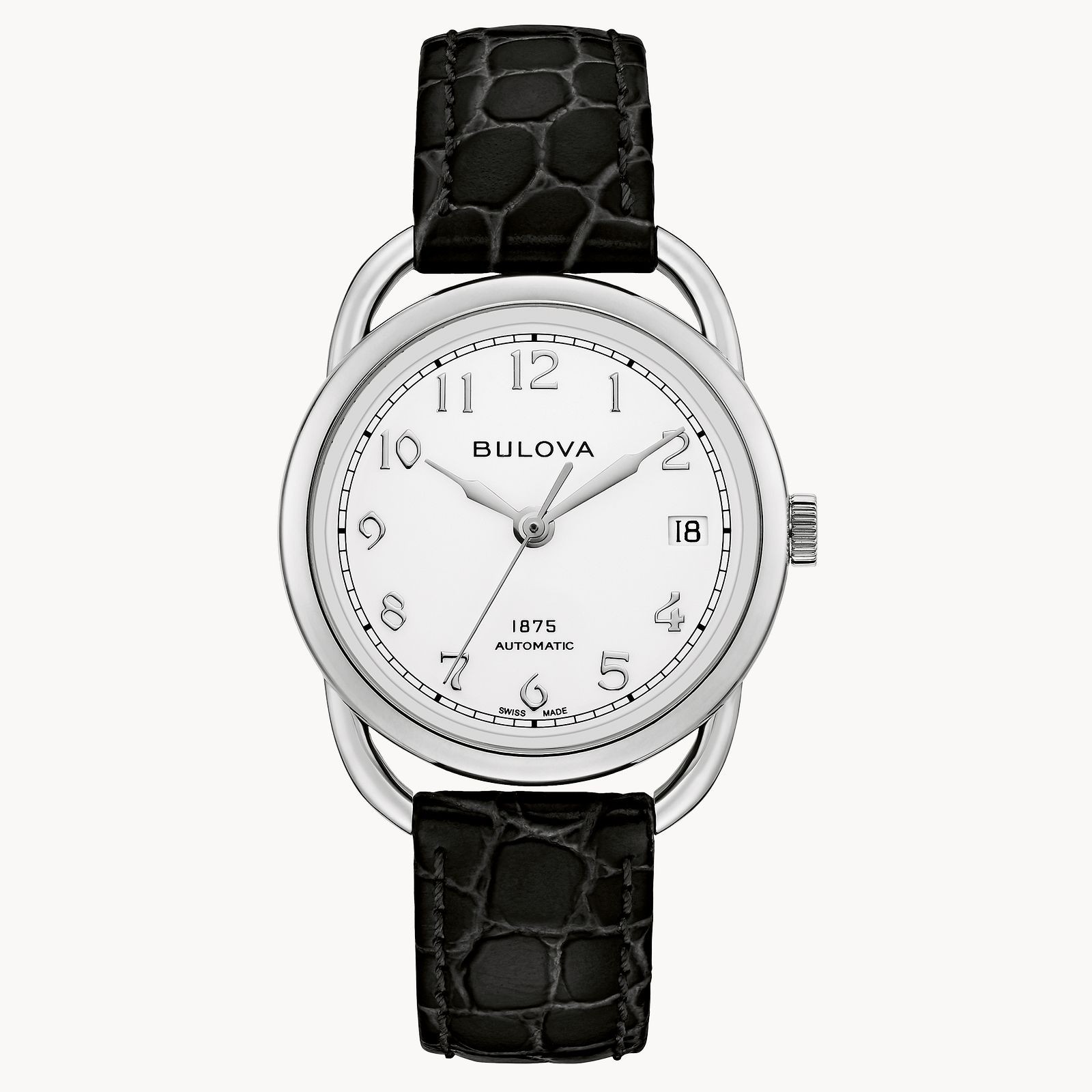 Bulova Women’s Automatic Commodore Date Window Black Leather Watch 34MM 96M152