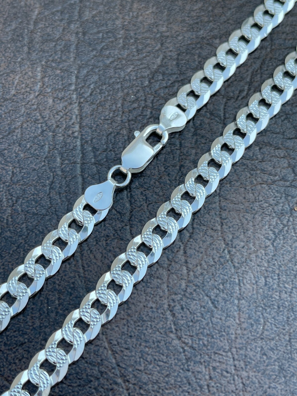 Solid 925 Sterling Silver Men’s Miami Cuban Link Chain Necklace 8mm Diamond Cut