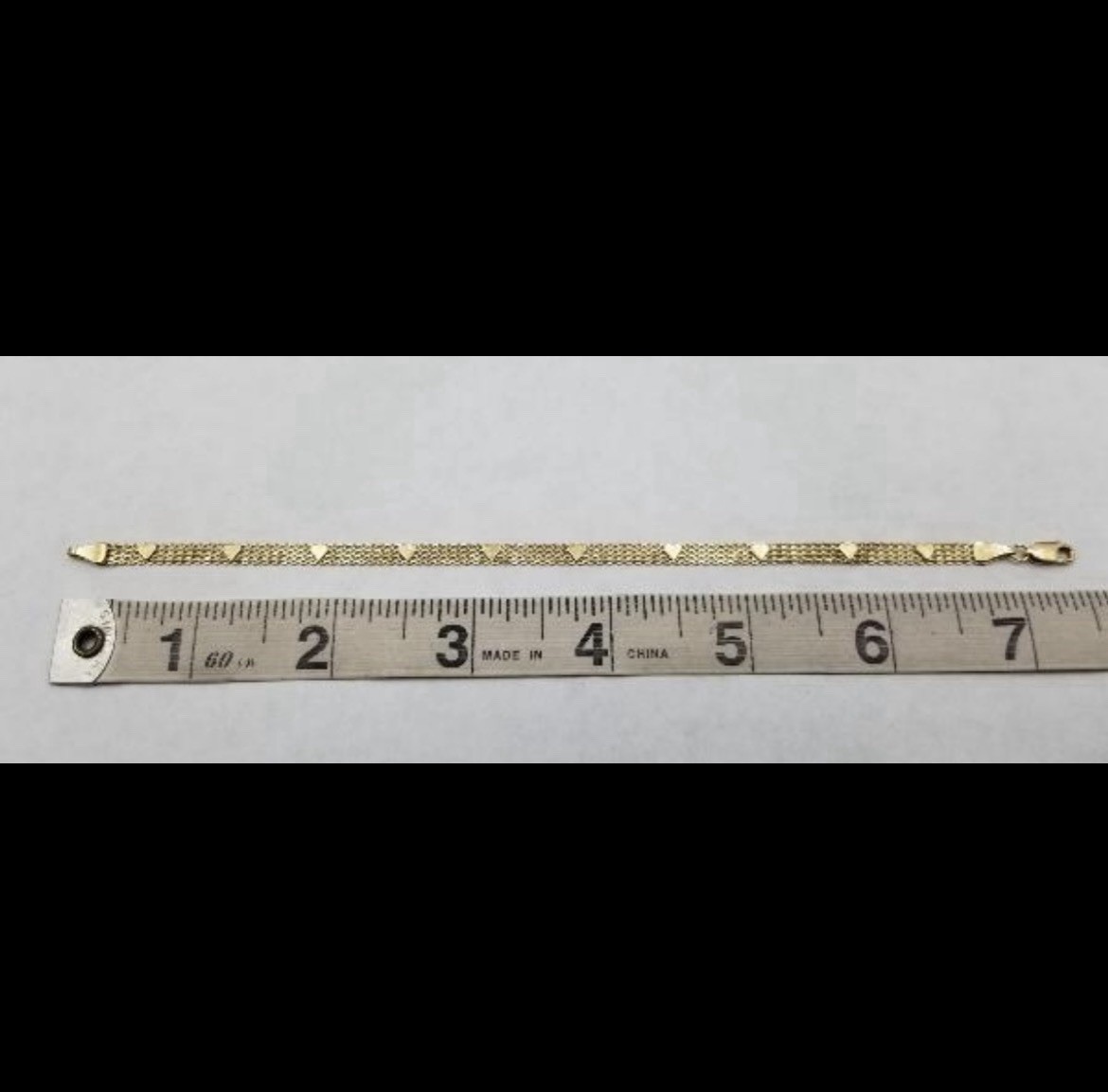 14K Yellow Gold Mesh Chain Bracelet Heart Lobster Clasp 7.5in