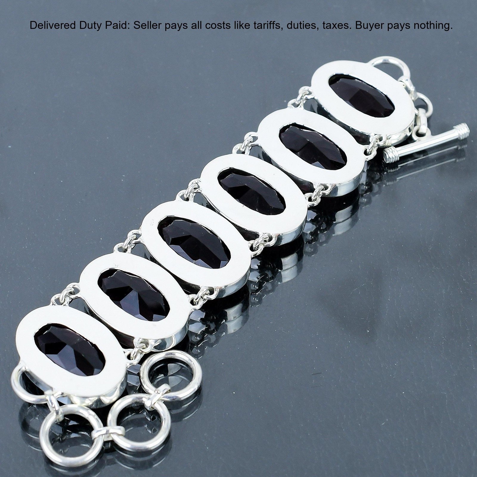925 Silver Oval Pink Amethyst Stone Bezel Birthday Chain Wife Elegant Bracelet