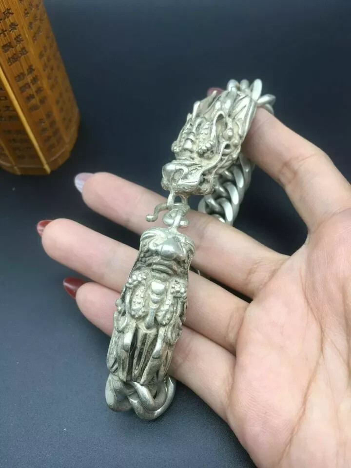 Asian old miao silver hand cast cool statue bracelet jewel gift