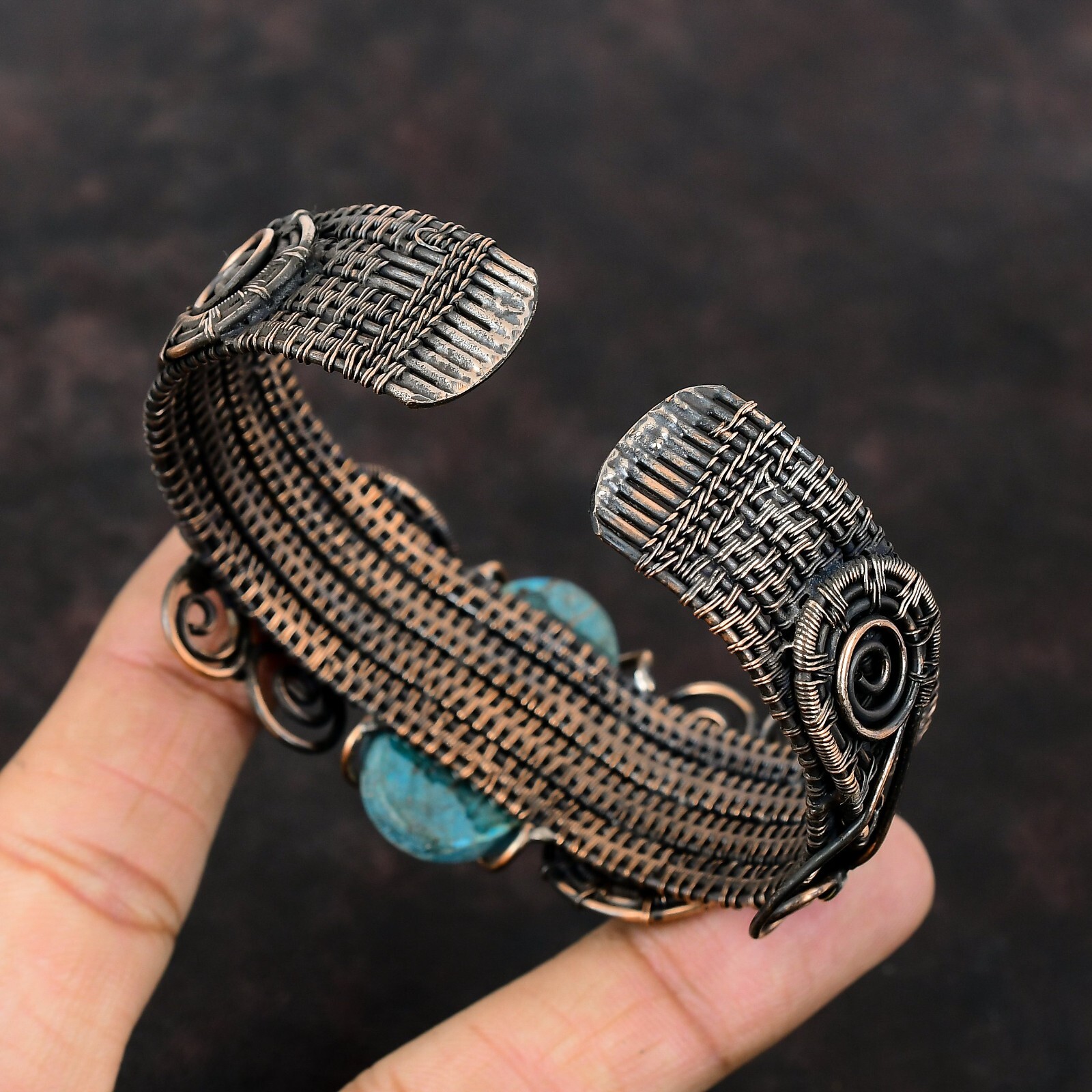 Arizona Turquoise Copper Gift For Bridesmaid Wire Wrapped Adjustable Cuff