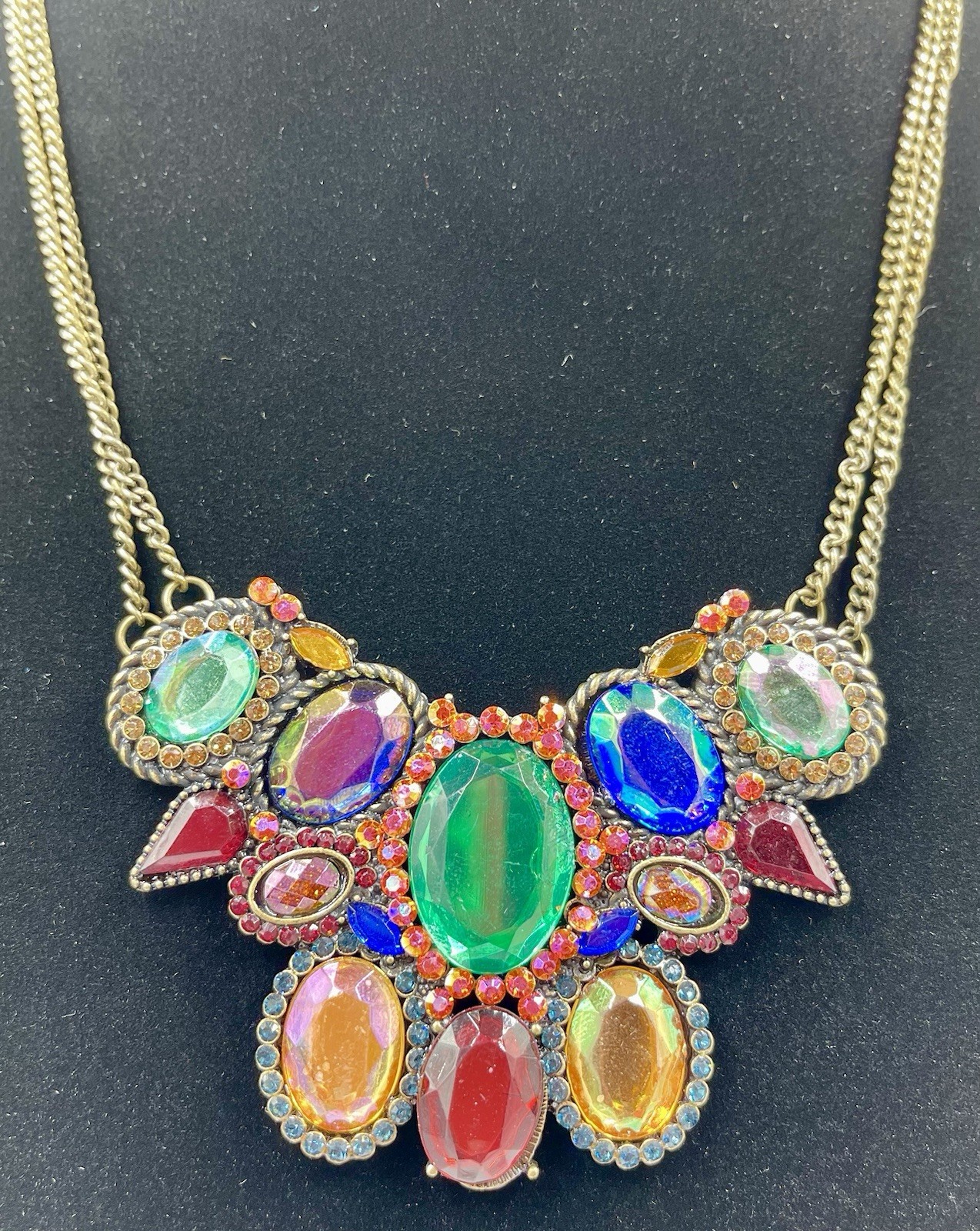 Multi-Color Faceted Rhinestone Statement Necklace & Matching Earring Set FJ-28