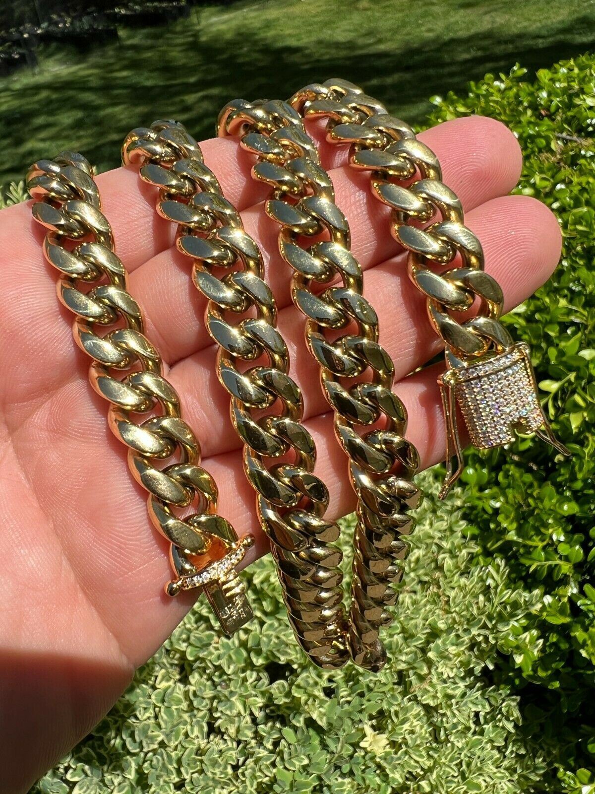 Miami Cuban Chain Necklace Bracelet 14k Gold Plated Stainless MOISSANITE Clasp