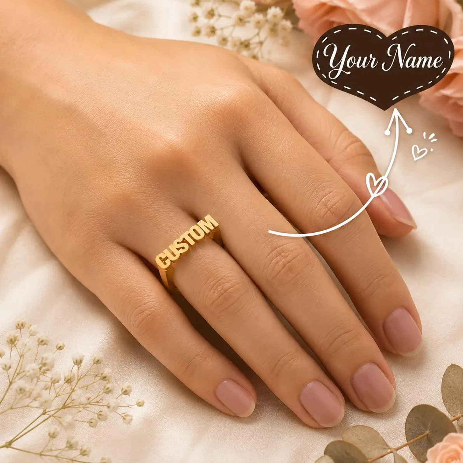 Custom Name Ring, Gold Silver Rose Gold, Stainless Steel Minimalist Jewelry
