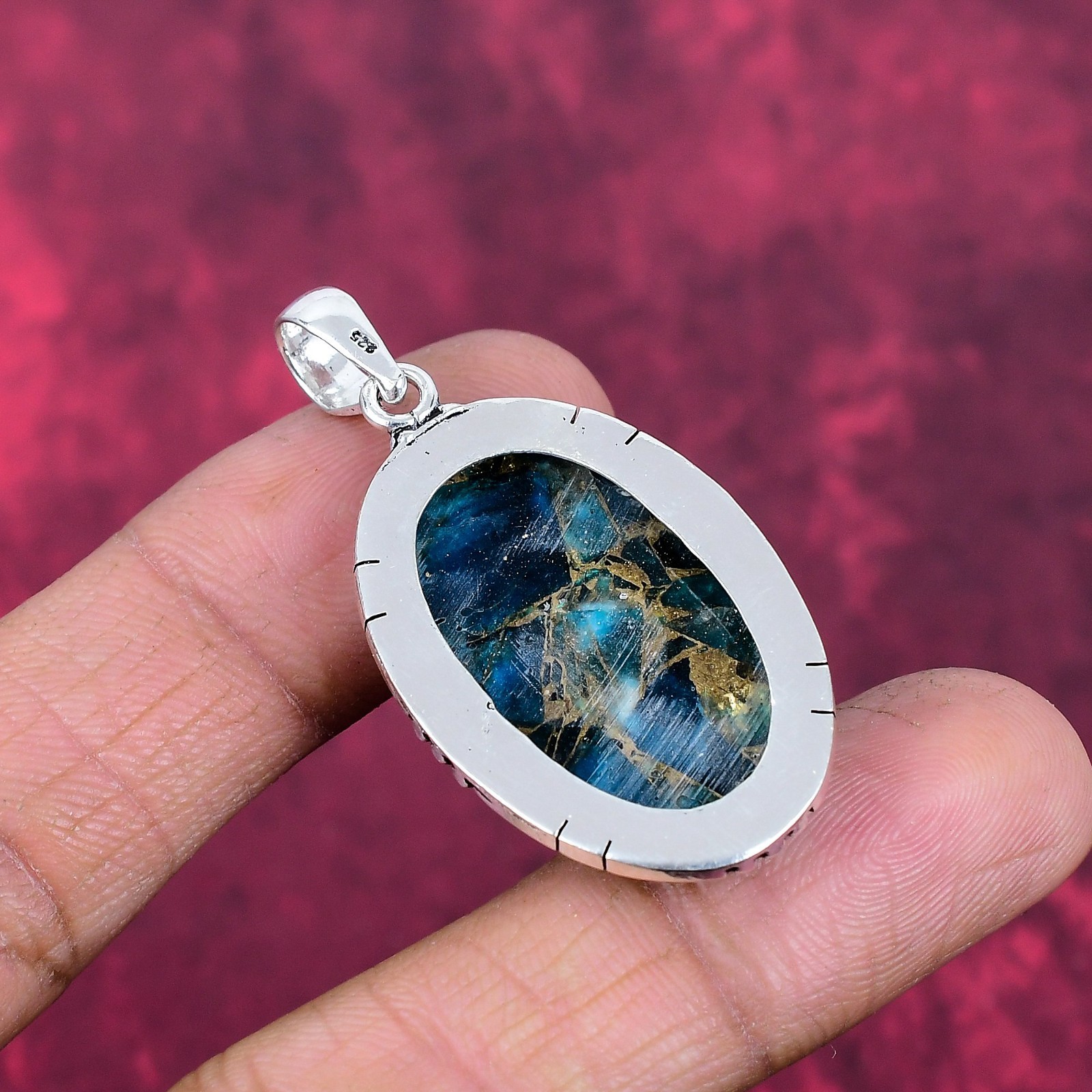 Irani Copper Turquoise Gemstone Handmade 925 Sterling Silver Pendant Jewelry