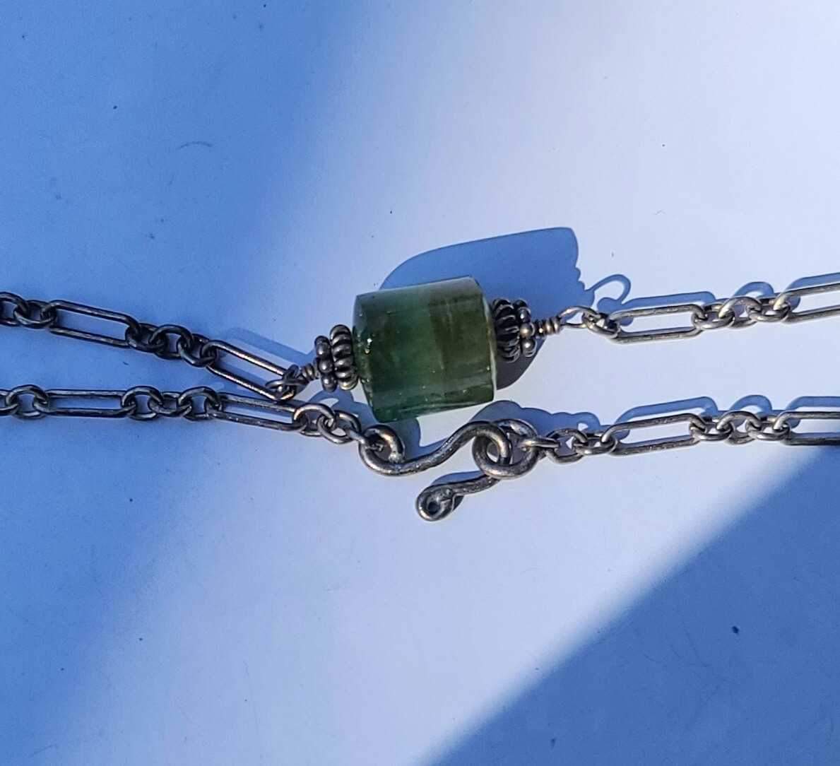 Vintage Sterling 925 Solid Silver Flourite Pendant Chain 17.75″ Necklace 3mm W