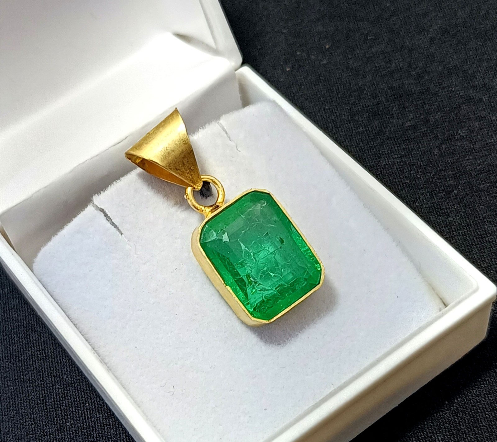 19.70 Ct Certified Natural Green Emerald Pendant In Gold Plated – Flawless Gem