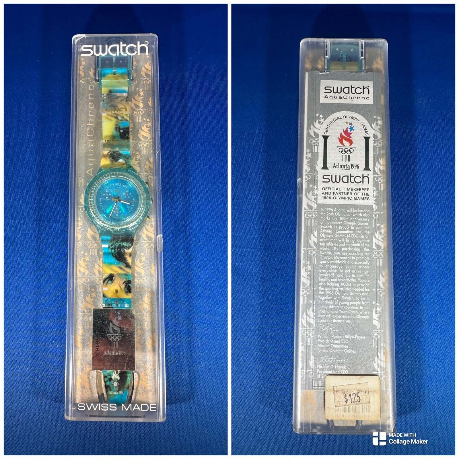 *1996 Atlanta Olympics Swatch Watch – AquaChrono Special – SBZ103 *NEW*