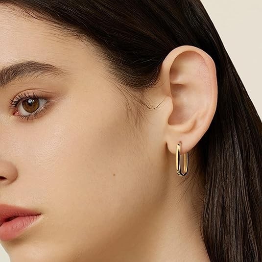 14K Gold Plated Sterling Silver Rectangle Hoop Earrings 12x23mm Lightweight Jewe