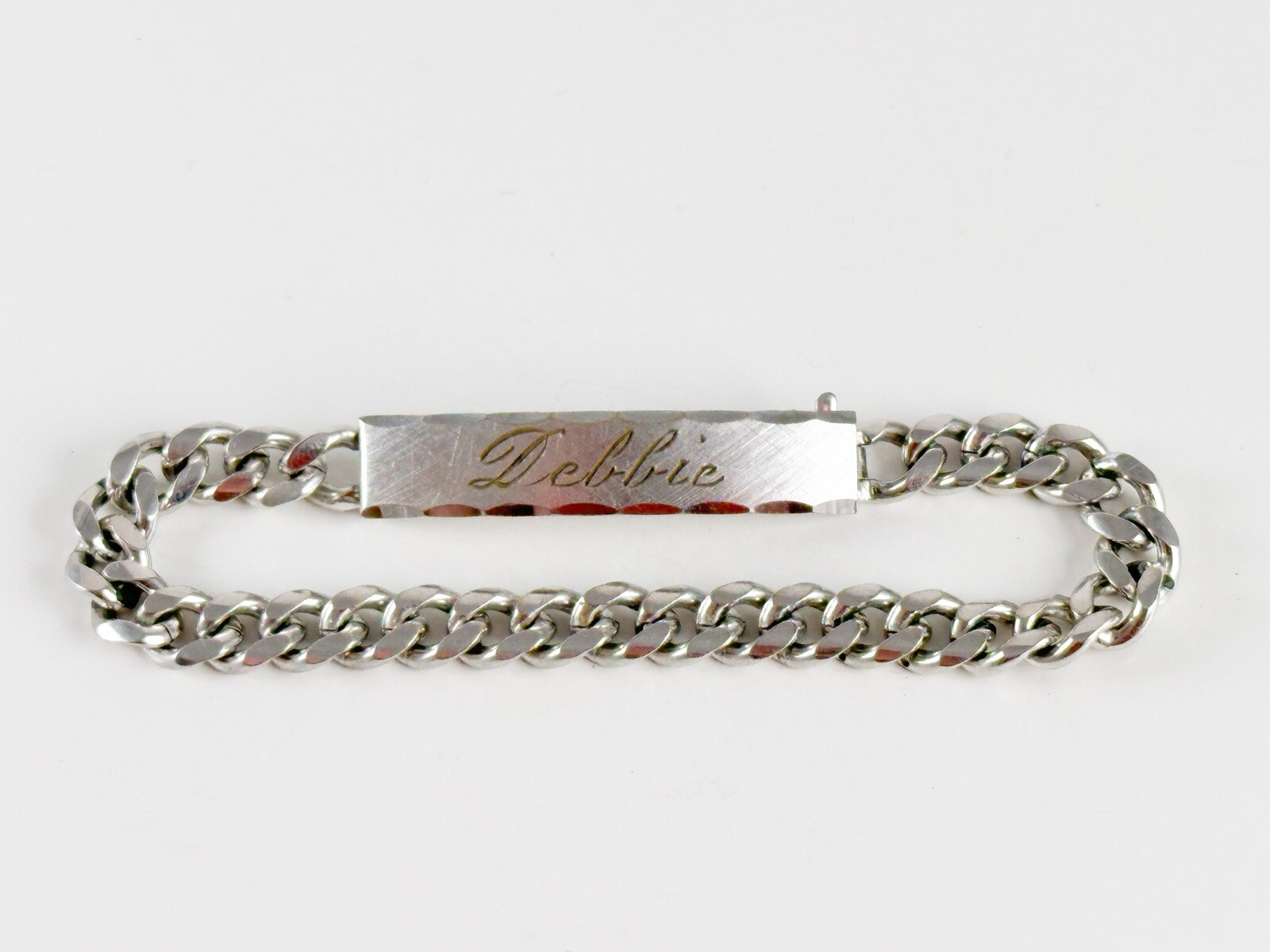 “Debbie“ Speidel USA ID Identification Bracelet Vintage Silver Tone Cuban Ladies